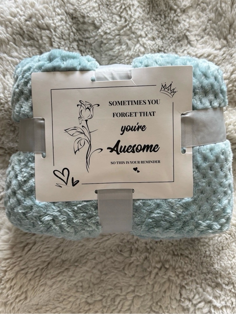 Cozy Powder Blue "You're Awesome" Inspirational Plush Throw Blanket